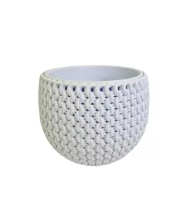 DECORATIVE FLOWERPOT WITH INSERT. WICKERWORK IMITATION - 18CM -ICE WHITE - SPLOFY BOWL