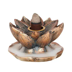 Small Bronze Colour Lotus Flower Backflow Incense Burner - Made From Resin (H4.5 x W7.5 cm)