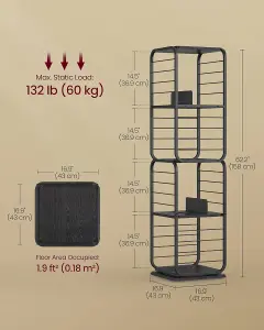 VASAGLE 4-Tier Bookshelf, Rotating Bookcase with Bookends for Small Spaces, Corner Shelf, Ebony Black and Ink Black