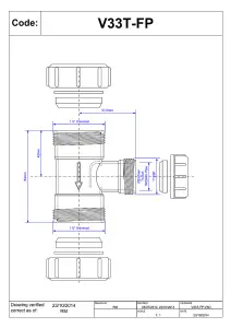 McAlpine V33T-FP Tee Piece with Universal Connection to flush pipe at both ends x 19/23mm Universal Connection