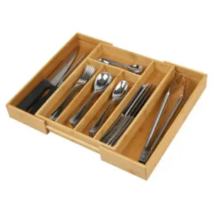 URBNLIVING 5cm Height Extendable Bamboo Wooden Cutlery Tray