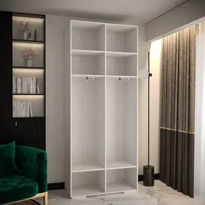 White Manhattan II Elegant Hinged Door Wardrobe W1000mm H2370mm D470mm - 2 Doors, 10 Shelves