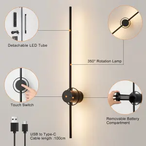 HARPER LIVING Battery Operated Wall Light, USB Rechargeable Wall Lamp with Remote & Touch Control, Modern Linear Wall Sconces