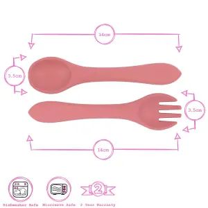 Tiny Dining - Baby Silicone Suction Plate, Fork & Spoon Set - Dusty Rose