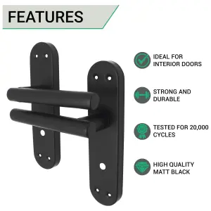 AFIT Black Door Handles Bathroom Kit - 64mm Lock & 76mm Hinges T-Bar Door Handle on Backplate 175x42mm Bathroom Kit Matt Black