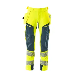 Mascot Accelerate Safe Trousers with Holster Pockets - Hi-Vis Yellow/Dark Petroleum   (40.5) (Leg Length - Long)