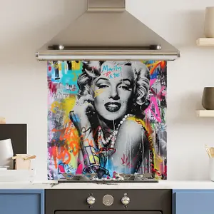 Toughened 6mm Glass Kitchen Splashback 60 x 60cm Marylin Monroe - Polished Edge Heat Resistant Back Splash for Cookers Hob