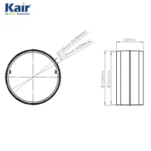 Kair Round Connector 125mm - 5 inch to Connect Duct Pipe or Flexible Ducting Hose