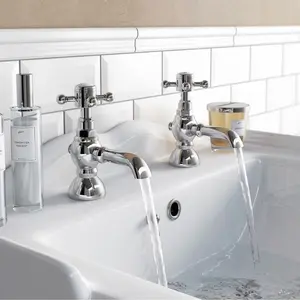 Nes Home Churchill Edwardian Traditional Hot & Cold Twin Basin Taps Chrome