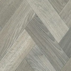 Brown Herringbone Wood Effect Vinyl Flooring For LivingRoom, Kitchen, 2.8mm Cushion Backed Vinyl Sheet-5m(16'4") X 2m(6'6")-10m²