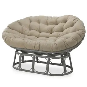 Papasan Sofa Indoor in Grey with Boucle Latte Cushion Adjustable Frame