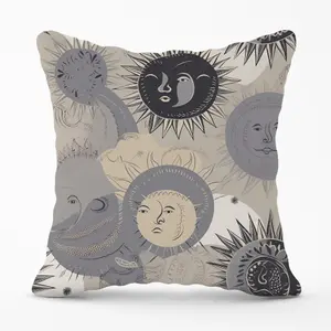 Grey Black Abstract Moon and Sun Cushions 60cm x 60cm