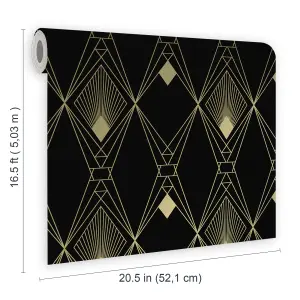 Next Deco geometric Black Metallic effect Smooth Wallpaper