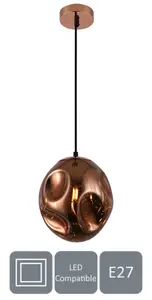 HARPER LIVING Pendant Ceiling Light, Rose Gold Finish, Oval Shade, Adjustable Height