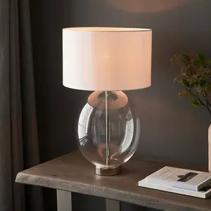 Luminosa Lecce Complete Table Lamp, Bright Nickel Plate, Glass With Vintage White Fabric