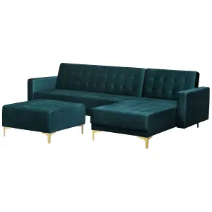 Corner Sofa with Ottoman ABERDEEN Teal Velvet Left Hand