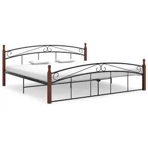 Berkfield Bed Frame Black Metal and Solid Oak Wood 200x200 cm