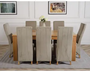 Dakota 182 x 92 cm Chunky Oak Large Dining Table and 8 Chairs Dining Set with Lola Grey Fabric Chairs