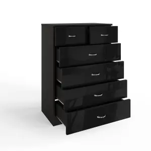 Black Gloss 6 Drawer 4+2 Chest Of Drawers Bedroom Furniture