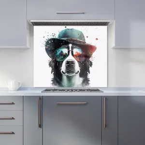 Border Collie Dog Face Splashart Premium Glass Kitchen Splashback W600mm x H600mm