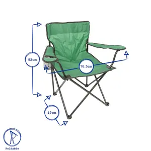 Harbour Housewares Folding Canvas Camping Chairs - Matt Black/Green - Pack of 4