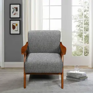 Kendra Accent Chair in Grey Fabric with Wooden Frame