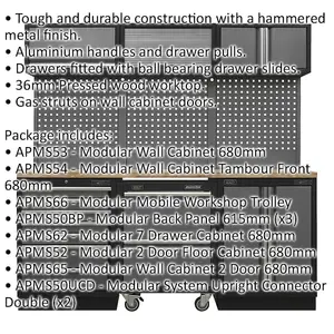 Versatile Garage Storage System with Pressed Wood Work Surface - 2040 x 460 x 2000mm