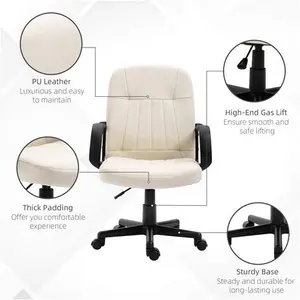 HOMCOM Swivel Executive Office Chair Home Office Mid Back PU Leather Computer Desk Chair For Adults With Arm, Wheels, Cream | Aosom UK