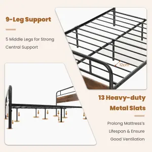 Costway Double Size Bed Frame Platform Metal Slats Support Bed W/ Industrial Headboard