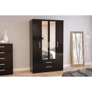 Birlea Lynx 4 Door 2 Drawer Wardrobe With Mirror Black