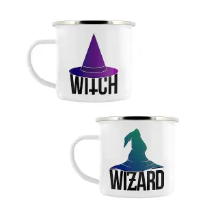 Grindstore Witch & Wizard Enamel Mug Set (Pack of 2) White (One Size)