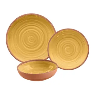 Purely Home Rustic Swirl Yellow Melamine 6 Piece Outdoor Dinnerware Set for 2