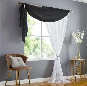 Double Display Voile 150cm x 183cm Black/White Slot Top Curtain Panel