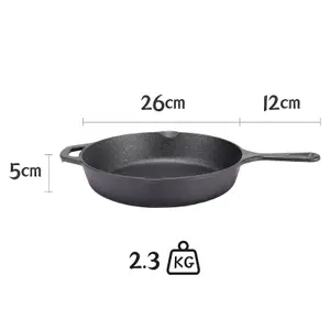 Black Round Cast Iron Kitchen Grill Skillet Frying Pan with Short Handle W 41cm