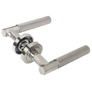 Z751 Hexagon Knurled Lever Rose Door Handles in Satin Nickel - Handlestore