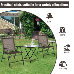 Costway Set of 2 Patio Folding Chairs Sling Chairs Armchair Dining Chair Set w/ Armrest