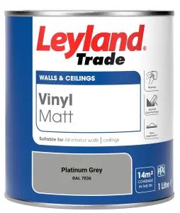 Leyland Trade Vinyl Matt Walls & Ceilings Emulsion Paint Platinum Grey (RAL 7036) 1L