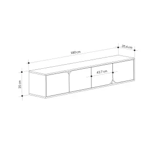 Decortie Spark Modern TV Unit Multimedia Centre with Storage Cabinet Dark Oak Gold Marble Effect 180cm Width