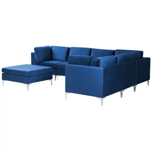 Sofa with Ottoman EVJA Navy Blue Velvet Left Hand