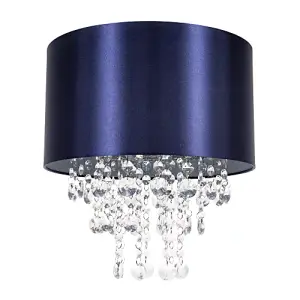 Modern Navy Satin Fabric Pendant Light Shade with Transparent Acrylic Droplets