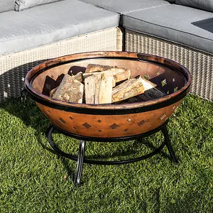 Teamson Home Outdoor Wood Burning Fire Pit, Round Metal Garden Heater, Log Burner, Includes Lid & Poker - 88.5 x 88.5 x 64 (cm)