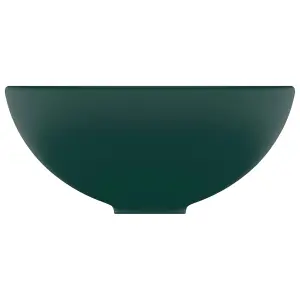 Berkfield Luxury Bathroom Basin Round Matt Dark Green 32.5x14 cm Ceramic