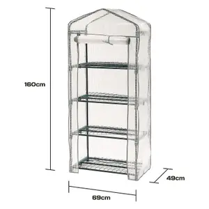 4-Tier Mini Greenhouse Cold Frame - Reinforced White PE Plastic Grow House with Steel Frame and Four Shelves (69 x 49 x 160cm)