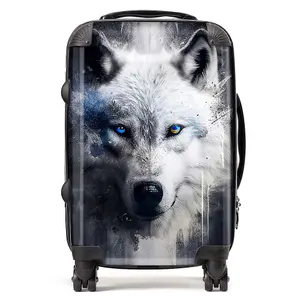 White Wolf Face Splashart Dark Background Suitcase - Cabin