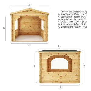 Waltons 3m x 3m Wooden 28mm Log Cabin Gazebo Garden Summerhouse Outdoor Building 10ft x 10ft