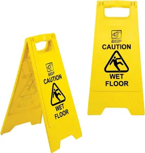 Pack of 2 Portable A Frame Wet Floor Sign with Caution Wet Floor Imprint - Bright Yellow