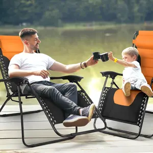 KEPLIN Set of 2 Orange Heavy Duty Textoline Zero Gravity Chairs for Garden Light Reclining Patio Sun Loungers