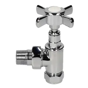 Kartell Pair Of Traditional Cross Head Radiator Angled Valves Chrome on Brass