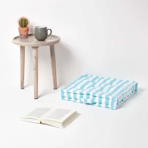 Homescapes Cotton Blue Thick Stripe Floor Cushion, 50 x 50 cm