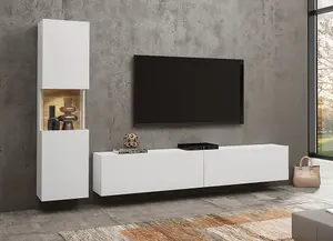 Ava 09 Modern Entertainment Unit for TVs up to 75" - White Matt & Oak Wotan - W1800mm x H300mm x D350mm